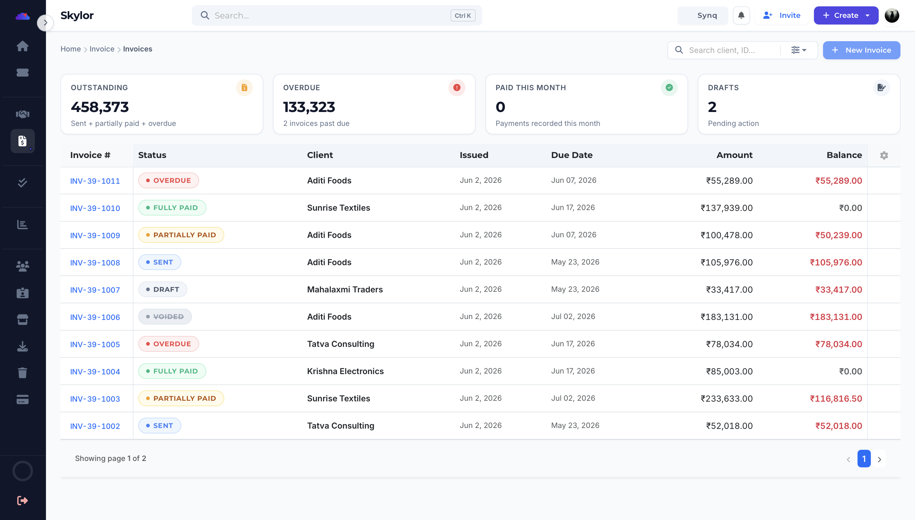 Skylor invoicing