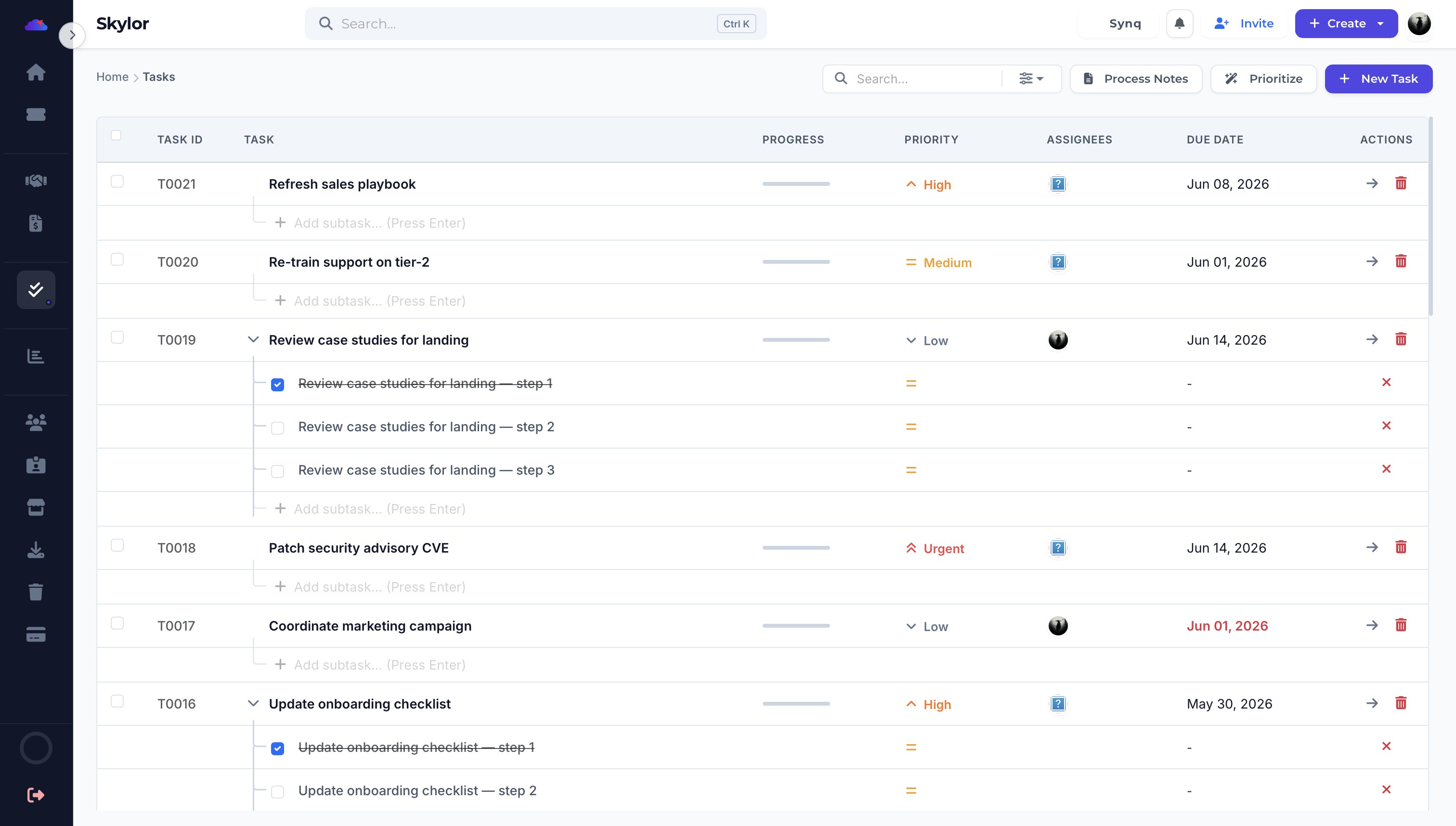 Skylor tasks